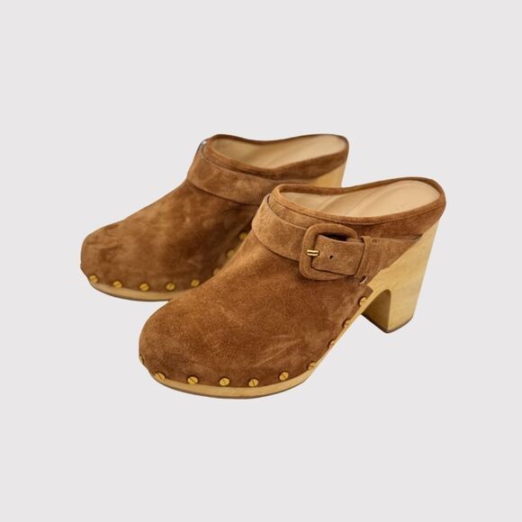 VERONICA BEARD Dacey Women Mules Brown Suede Heeled Clogs Studded Retro US 9.5 M - Picture 2 of 11